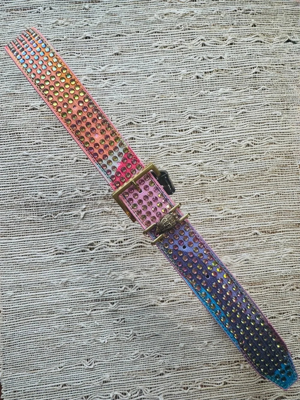 Kurt Geiger Shoreditch Belt - Swirl Rainbow Rhinestone Covered - S/M
